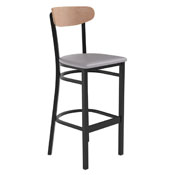 Wright Commercial Barstool with 500 LB. Capacity Black Steel Frame, Natural Birch Finish Wooden Boomerang Back, and Gray Vinyl Seat, XU-DG6V6GYV-NAT-GG
