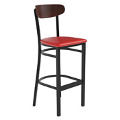 Wright Commercial Barstool with 500 LB. Capacity Black Steel Frame, Walnut Finish Wooden Boomerang Back, and Red Vinyl Seat, XU-DG6V6RDV-WAL-GG