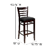HERCULES Series Ladder Back Mahogany Wood Restaurant Barstool - Black Vinyl Seat, XU-DGW0005BARLAD-MAH-BLKV-GG