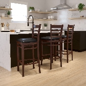 HERCULES Series Ladder Back Mahogany Wood Restaurant Barstool - Black Vinyl Seat, XU-DGW0005BARLAD-MAH-BLKV-GG