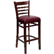 HERCULES Series Ladder Back Mahogany Wood Restaurant Barstool - Burgundy Vinyl Seat, XU-DGW0005BARLAD-MAH-BURV-GG