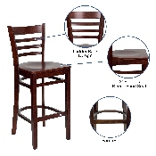 HERCULES Series Ladder Back Mahogany Wood Restaurant Barstool, XU-DGW0005BARLAD-MAH-GG