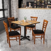 HERCULES Series Ladder Back Cherry Wood Restaurant Chair - Black Vinyl Seat, XU-DGW0005LAD-CHY-BLKV-GG
