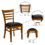 HERCULES Series Ladder Back Cherry Wood Restaurant Chair - Black Vinyl Seat, XU-DGW0005LAD-CHY-BLKV-GG