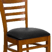 HERCULES Series Ladder Back Cherry Wood Restaurant Chair - Black Vinyl Seat, XU-DGW0005LAD-CHY-BLKV-GG