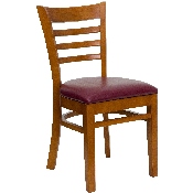 HERCULES Series Ladder Back Cherry Wood Restaurant Chair - Burgundy Vinyl Seat, XU-DGW0005LAD-CHY-BURV-GG