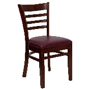 HERCULES Series Ladder Back Mahogany Wood Restaurant Chair - Burgundy Vinyl Seat, XU-DGW0005LAD-MAH-BURV-GG