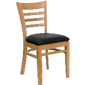 HERCULES Series Ladder Back Natural Wood Restaurant Chair - Black Vinyl Seat, XU-DGW0005LAD-NAT-BLKV-GG