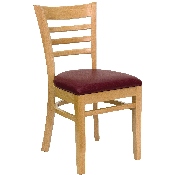 HERCULES Series Ladder Back Natural Wood Restaurant Chair - Burgundy Vinyl Seat, XU-DGW0005LAD-NAT-BURV-GG
