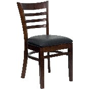 HERCULES Series Ladder Back Walnut Wood Restaurant Chair - Black Vinyl Seat, XU-DGW0005LAD-WAL-BLKV-GG