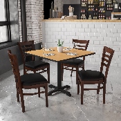 HERCULES Series Ladder Back Walnut Wood Restaurant Chair - Black Vinyl Seat, XU-DGW0005LAD-WAL-BLKV-GG