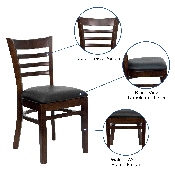 HERCULES Series Ladder Back Walnut Wood Restaurant Chair - Black Vinyl Seat, XU-DGW0005LAD-WAL-BLKV-GG