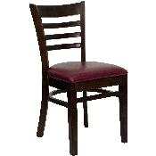 HERCULES Series Ladder Back Walnut Wood Restaurant Chair - Burgundy Vinyl Seat, XU-DGW0005LAD-WAL-BURV-GG