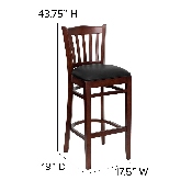 HERCULES Series Vertical Slat Back Mahogany Wood Restaurant Barstool - Black Vinyl Seat, XU-DGW0008BARVRT-MAH-BLKV-GG