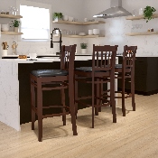 HERCULES Series Vertical Slat Back Mahogany Wood Restaurant Barstool - Black Vinyl Seat, XU-DGW0008BARVRT-MAH-BLKV-GG