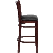 HERCULES Series Vertical Slat Back Mahogany Wood Restaurant Barstool - Black Vinyl Seat, XU-DGW0008BARVRT-MAH-BLKV-GG