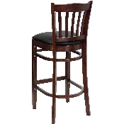 HERCULES Series Vertical Slat Back Mahogany Wood Restaurant Barstool - Black Vinyl Seat, XU-DGW0008BARVRT-MAH-BLKV-GG