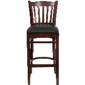 HERCULES Series Vertical Slat Back Mahogany Wood Restaurant Barstool - Black Vinyl Seat, XU-DGW0008BARVRT-MAH-BLKV-GG