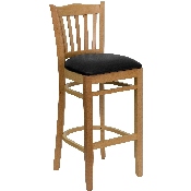 HERCULES Series Vertical Slat Back Natural Wood Restaurant Barstool - Black Vinyl Seat, XU-DGW0008BARVRT-NAT-BLKV-GG