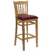 HERCULES Series Vertical Slat Back Natural Wood Restaurant Barstool - Burgundy Vinyl Seat, XU-DGW0008BARVRT-NAT-BURV-GG