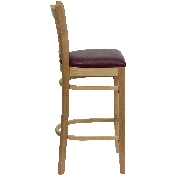 HERCULES Series Vertical Slat Back Natural Wood Restaurant Barstool - Burgundy Vinyl Seat, XU-DGW0008BARVRT-NAT-BURV-GG