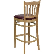 HERCULES Series Vertical Slat Back Natural Wood Restaurant Barstool - Burgundy Vinyl Seat, XU-DGW0008BARVRT-NAT-BURV-GG
