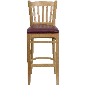 HERCULES Series Vertical Slat Back Natural Wood Restaurant Barstool - Burgundy Vinyl Seat, XU-DGW0008BARVRT-NAT-BURV-GG