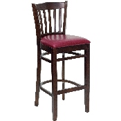 HERCULES Series Vertical Slat Back Walnut Wood Restaurant Barstool - Burgundy Vinyl Seat, XU-DGW0008BARVRT-WAL-BURV-GG
