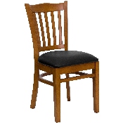 HERCULES Series Vertical Slat Back Cherry Wood Restaurant Chair - Black Vinyl Seat, XU-DGW0008VRT-CHY-BLKV-GG