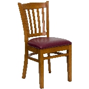HERCULES Series Vertical Slat Back Cherry Wood Restaurant Chair - Burgundy Vinyl Seat, XU-DGW0008VRT-CHY-BURV-GG