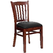 HERCULES Series Vertical Slat Back Mahogany Wood Restaurant Chair - Black Vinyl Seat, XU-DGW0008VRT-MAH-BLKV-GG