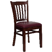 HERCULES Series Vertical Slat Back Mahogany Wood Restaurant Chair - Burgundy Vinyl Seat, XU-DGW0008VRT-MAH-BURV-GG