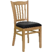 HERCULES Series Vertical Slat Back Natural Wood Restaurant Chair - Black Vinyl Seat, XU-DGW0008VRT-NAT-BLKV-GG