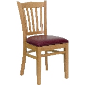 HERCULES Series Vertical Slat Back Natural Wood Restaurant Chair - Burgundy Vinyl Seat, XU-DGW0008VRT-NAT-BURV-GG