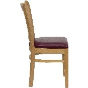 HERCULES Series Vertical Slat Back Natural Wood Restaurant Chair - Burgundy Vinyl Seat, XU-DGW0008VRT-NAT-BURV-GG