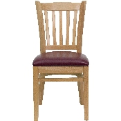 HERCULES Series Vertical Slat Back Natural Wood Restaurant Chair - Burgundy Vinyl Seat, XU-DGW0008VRT-NAT-BURV-GG