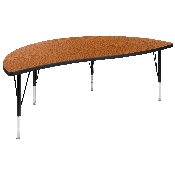 60" Circle Wave Flexible Laminate Activity Table Set with 12" Student Stack Chairs, Oak/Black, XU-GRP-12CH-A60-HCIRC-OAK-T-P-GG
