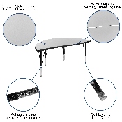 47.5" Circle Wave Flexible Laminate Activity Table Set with 14" Student Stack Chairs, Grey/Black, XU-GRP-14CH-A48-HCIRC-GY-T-P-GG