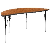 60" Circle Wave Flexible Laminate Activity Table Set with 18" Student Stack Chairs, Oak/Black, XU-GRP-18CH-A60-HCIRC-OAK-T-A-GG