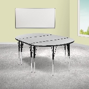 3 Piece 76" Oval Wave Flexible Grey Thermal Laminate Activity Table Set - Standard Height Adjustable Legs, XU-GRP-A3048CON-48-GY-T-A-GG
