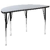 3 Piece 76" Oval Wave Flexible Grey Thermal Laminate Activity Table Set - Standard Height Adjustable Legs, XU-GRP-A3048CON-48-GY-T-A-GG