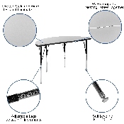 3 Piece 76" Oval Wave Flexible Grey Thermal Laminate Activity Table Set - Standard Height Adjustable Legs, XU-GRP-A3048CON-48-GY-T-A-GG
