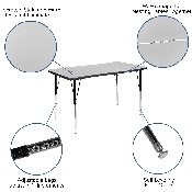 3 Piece 76" Oval Wave Flexible Grey Thermal Laminate Activity Table Set - Standard Height Adjustable Legs, XU-GRP-A3048CON-48-GY-T-A-GG