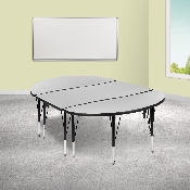 3 Piece 76" Oval Wave Flexible Grey Thermal Laminate Activity Table Set - Height Adjustable Short Legs, XU-GRP-A3048CON-48-GY-T-P-GG
