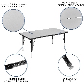 3 Piece 76" Oval Wave Flexible Grey Thermal Laminate Activity Table Set - Height Adjustable Short Legs, XU-GRP-A3048CON-48-GY-T-P-GG