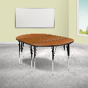 3 Piece 76" Oval Wave Flexible Oak Thermal Laminate Activity Table Set - Standard Height Adjustable Legs, XU-GRP-A3048CON-48-OAK-T-A-GG