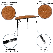 3 Piece 76" Oval Wave Flexible Oak Thermal Laminate Activity Table Set - Standard Height Adjustable Legs, XU-GRP-A3048CON-48-OAK-T-A-GG