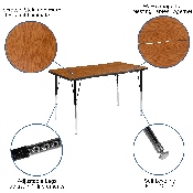 3 Piece 76" Oval Wave Flexible Oak Thermal Laminate Activity Table Set - Standard Height Adjustable Legs, XU-GRP-A3048CON-48-OAK-T-A-GG