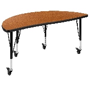 3 Piece Mobile 76" Oval Wave Flexible Oak Thermal Laminate Activity Table Set - Height Adjustable Short Legs, XU-GRP-A3048CON-48-OAK-T-P-CAS-GG