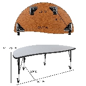 3 Piece Mobile 86" Oval Wave Flexible Grey Thermal Laminate Activity Table Set - Height Adjustable Short Legs, XU-GRP-A3060CON-60-GY-T-P-CAS-GG